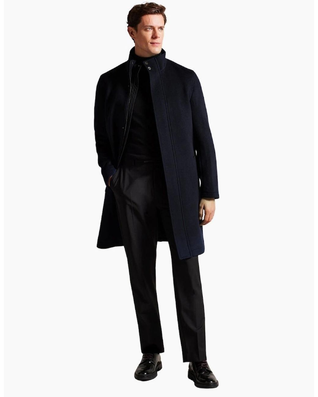 Ted Baker Blue Ederson Wool Blend Funnel Neck Coat for men