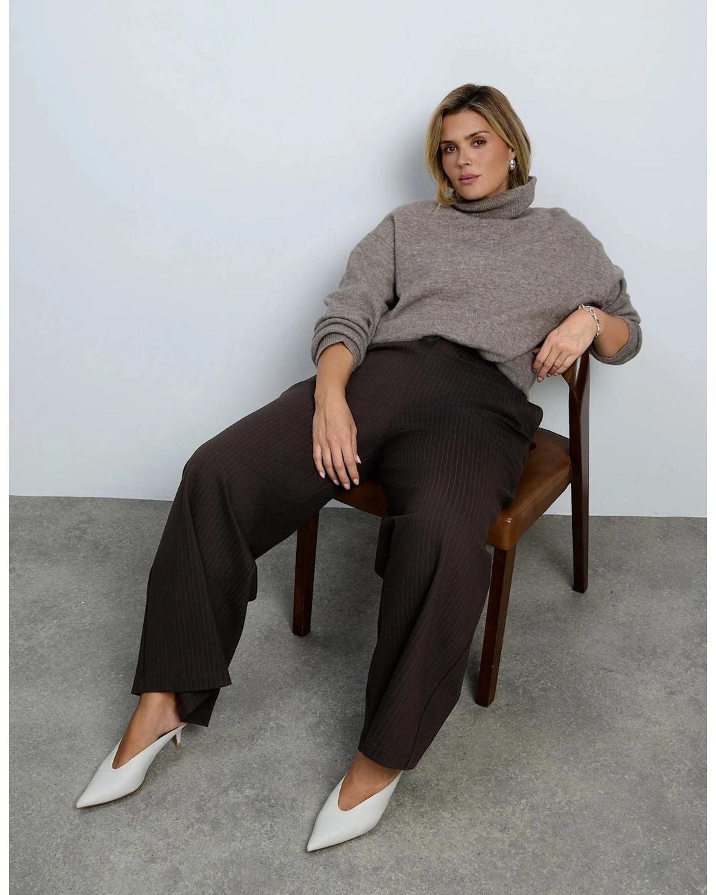 Live Unlimited London Gray Oatmeal Wool Blend Turtle Neck Knitted Jumper