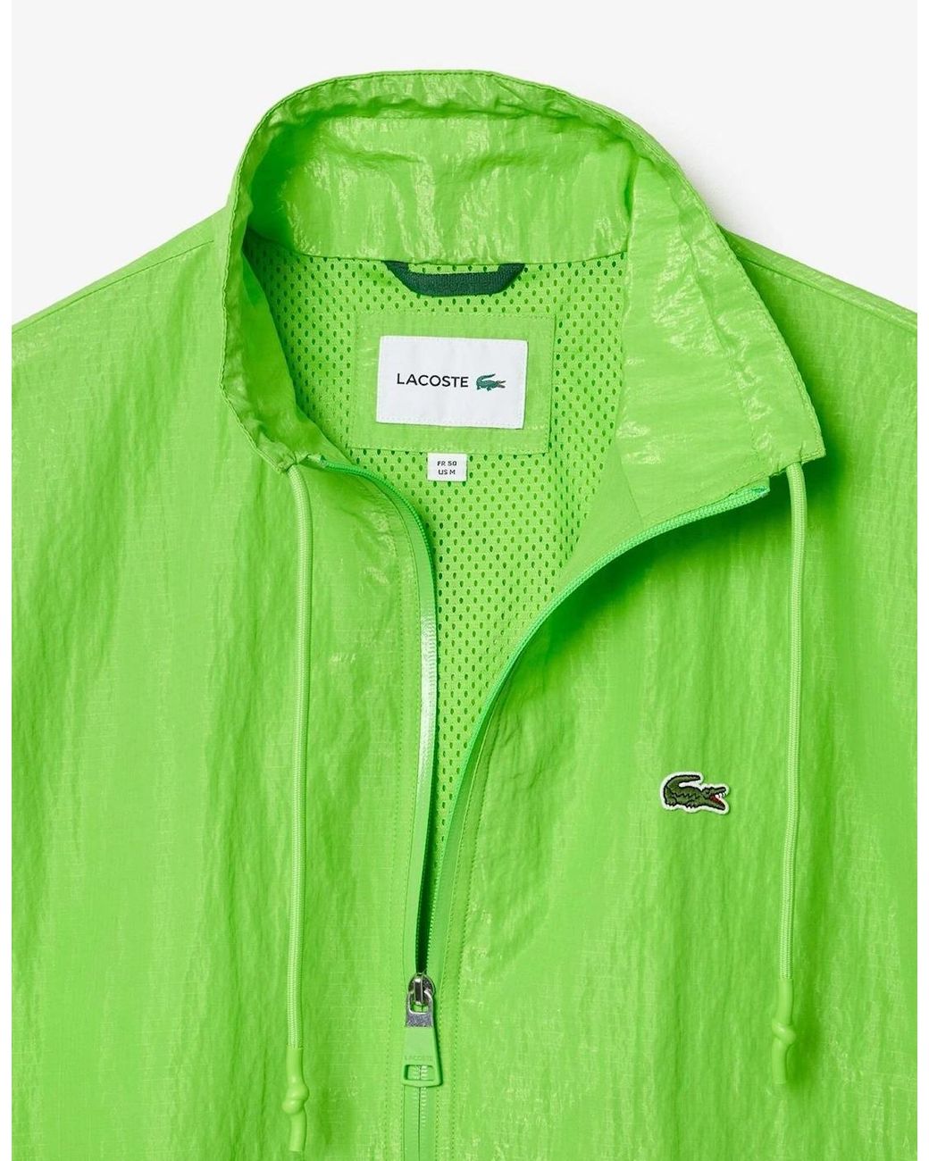 Lacoste Green Solid Patterned Rain Jacket With Crocodile Logo for men
