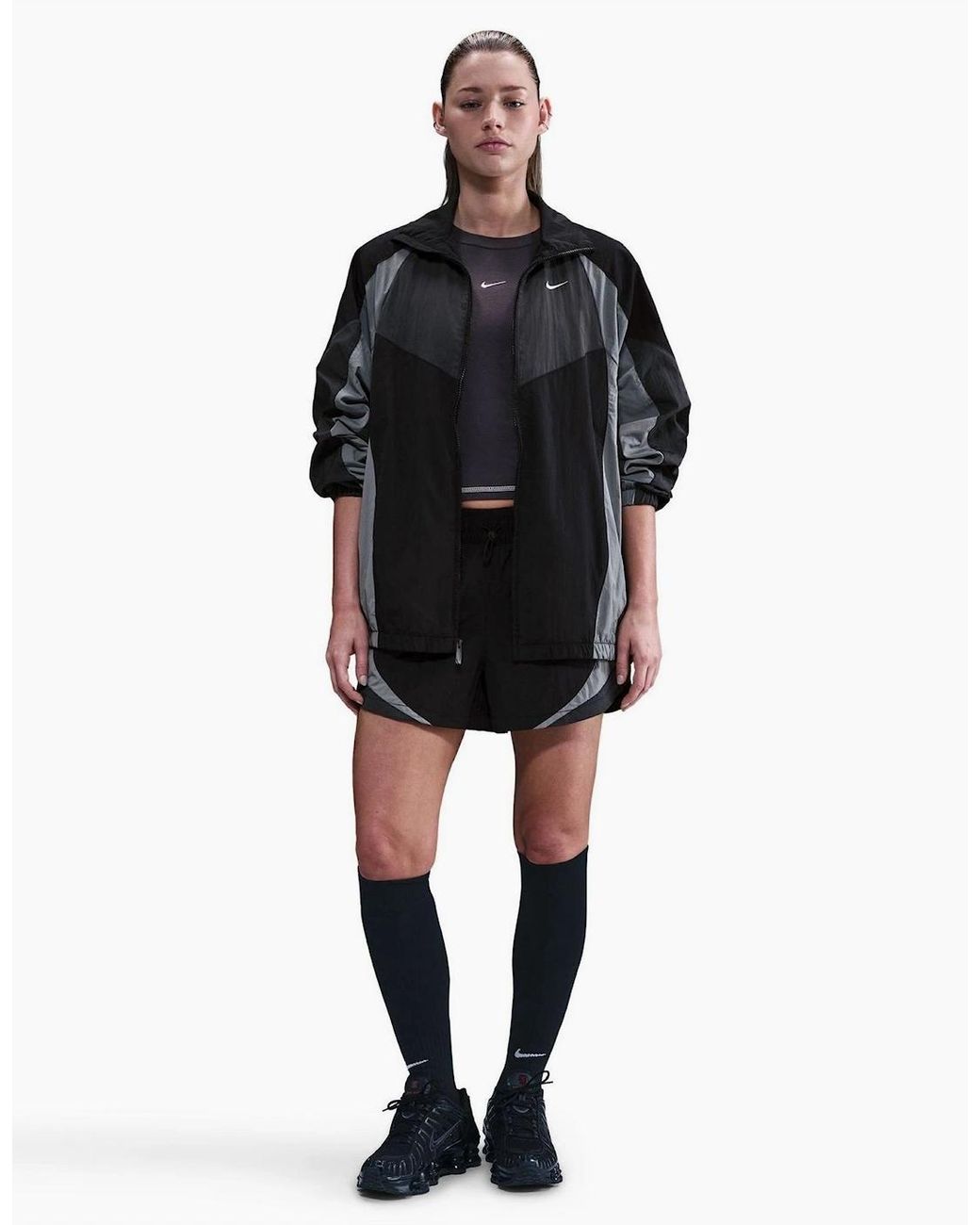 Nike Black Bold Logo High Neck Raglan Sleeve Oversized Athletic Top