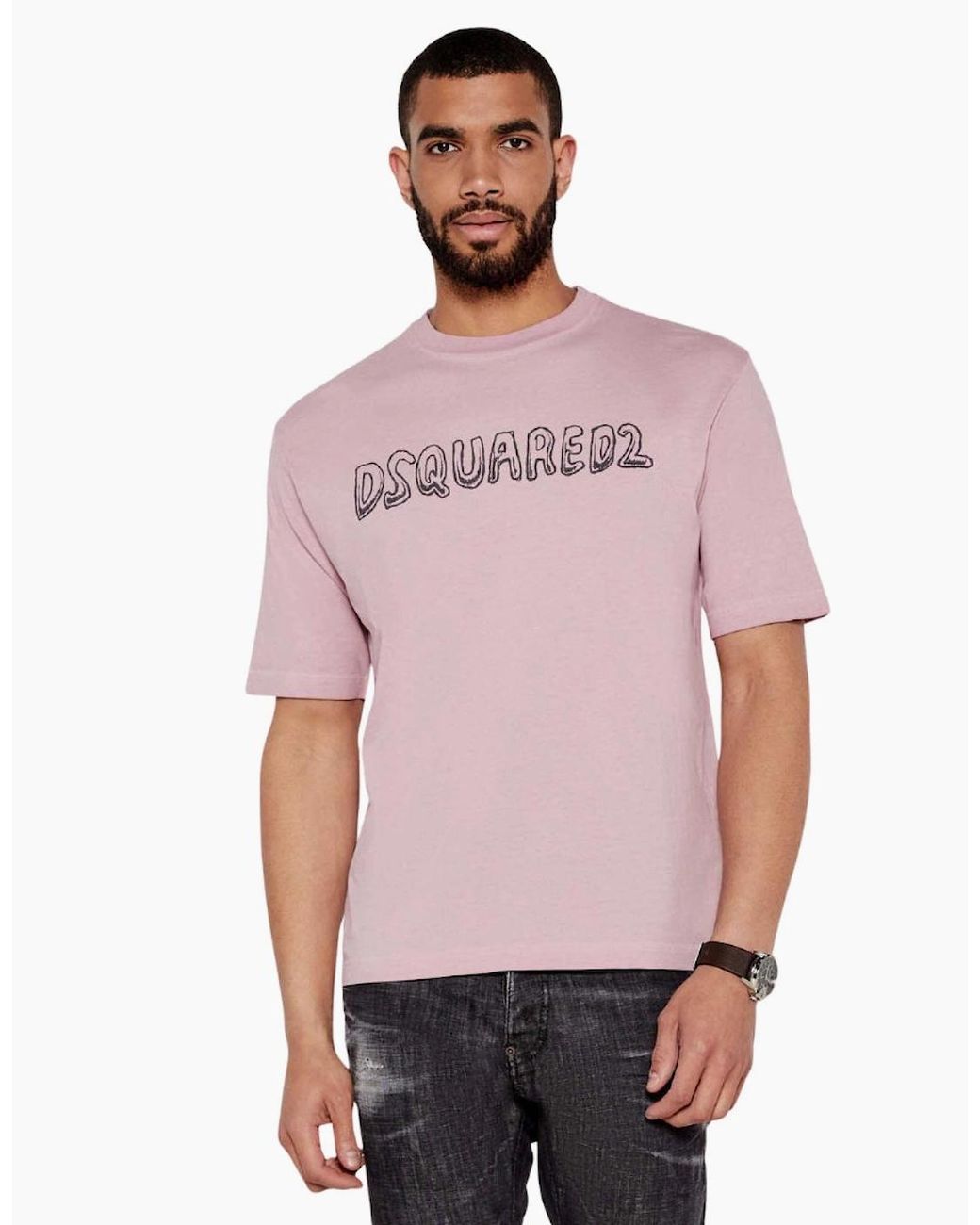 DSquared² Pink Best Fade Loose Fit Cartoon Logo T-Shirt Dusty Antic Rose for men