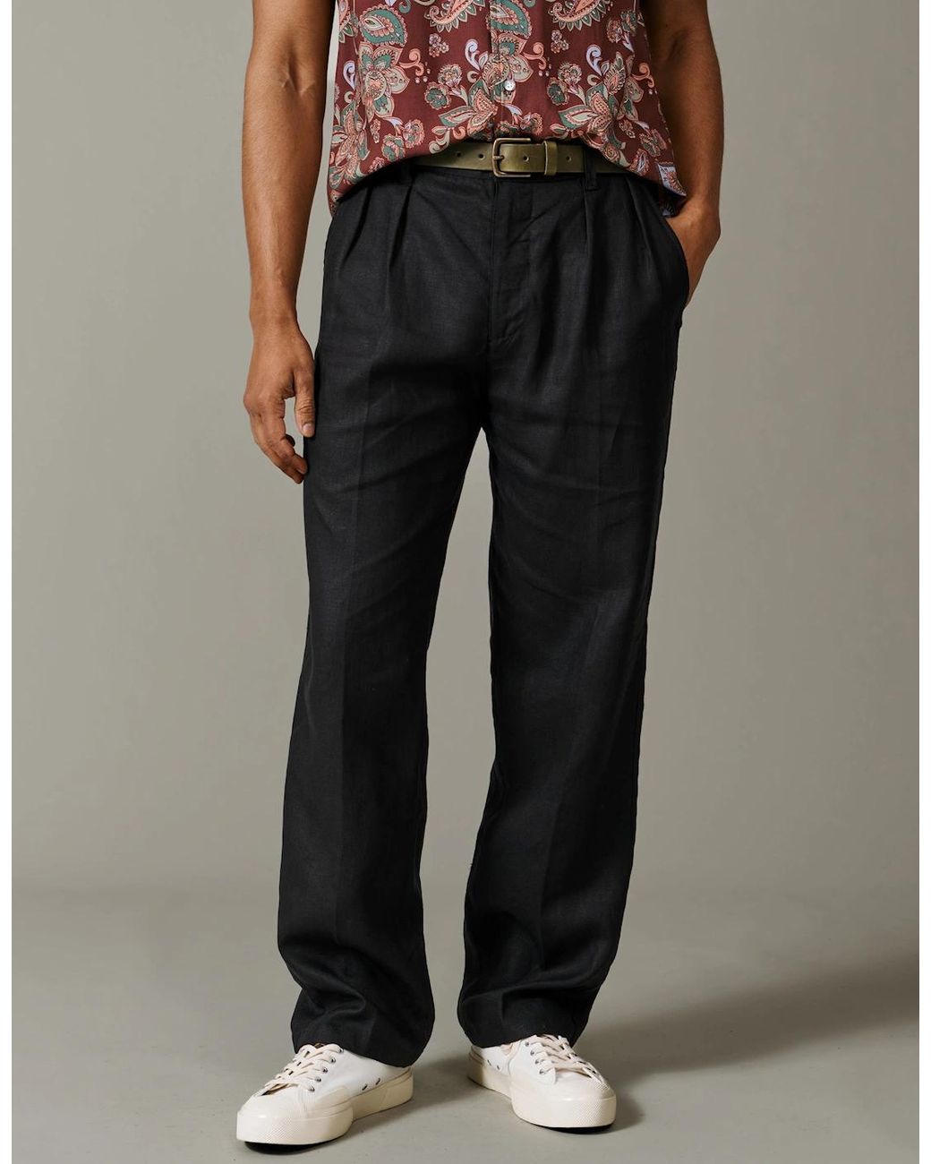 aubi Black Belvedere Relaxed Linen Trouser for men