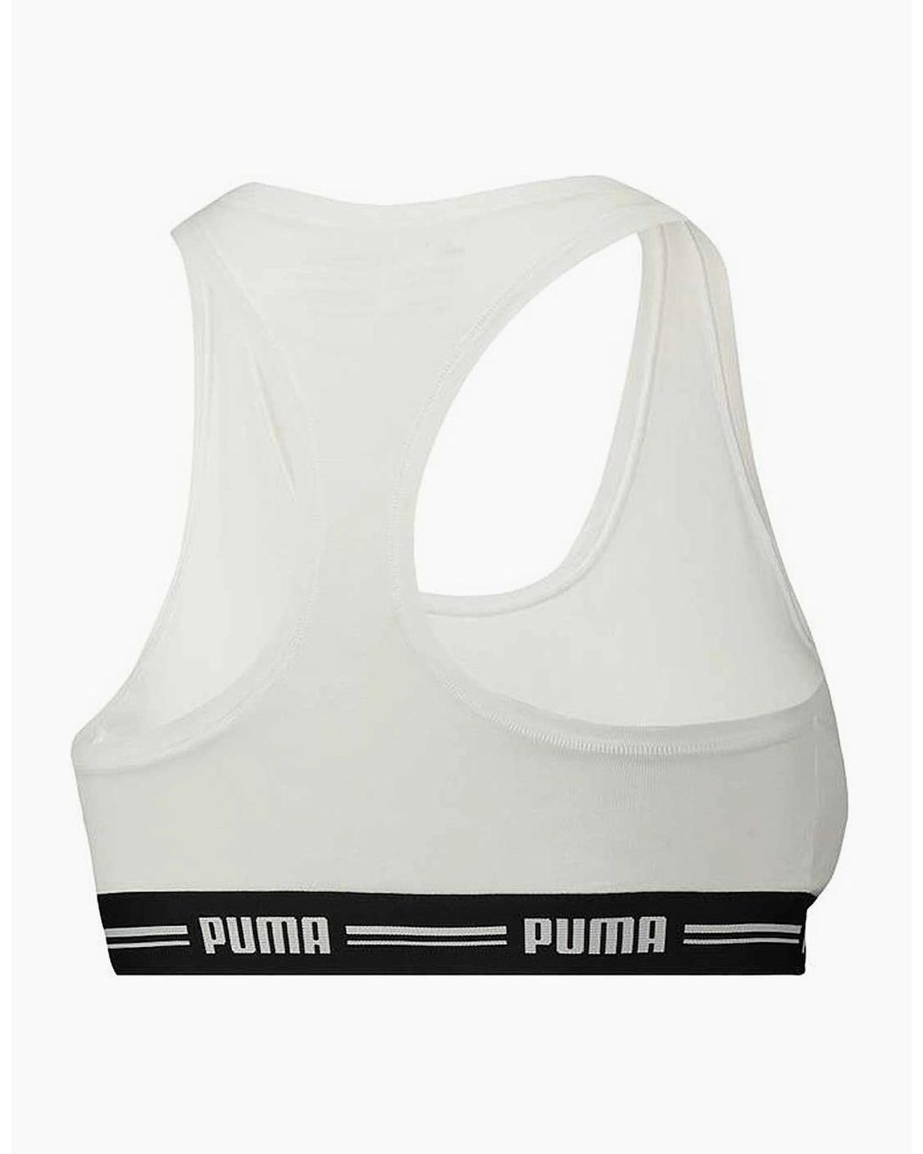 PUMA White Striped Logo Racerback Bra Top
