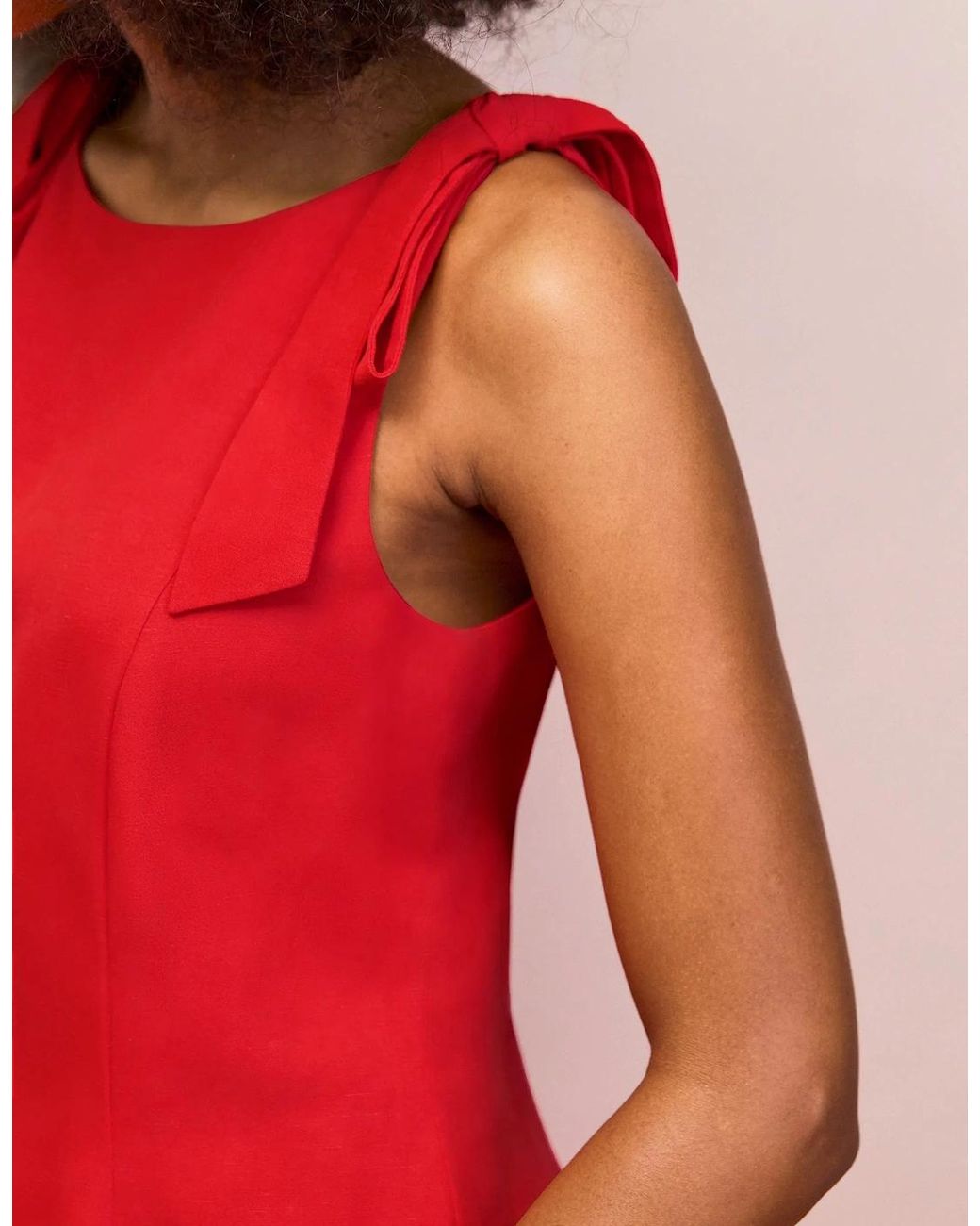 Ro&zo Red Linen-Blend Bow-Detail Mini Dress