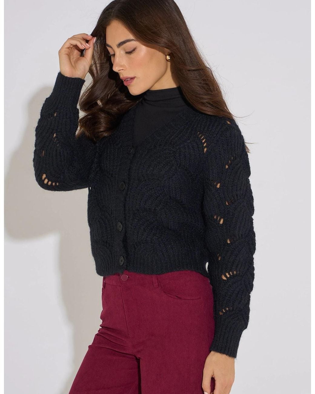 Gini London Multicolor Pointelle Long Sleeves Cardigan