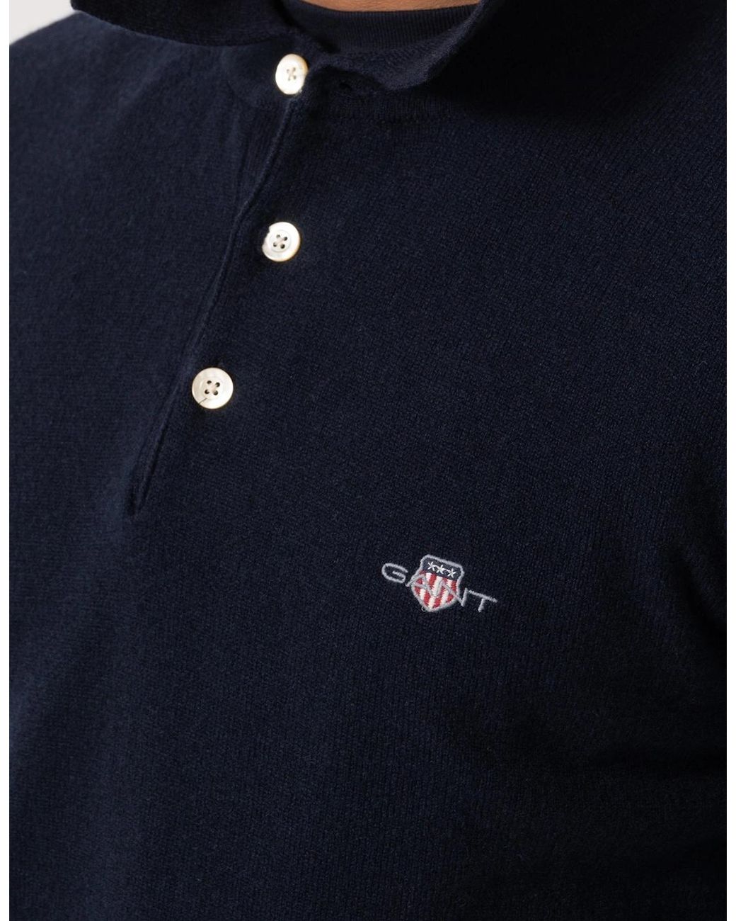 Gant Blue Superfine Lambswool Long Sleeve Polo for men