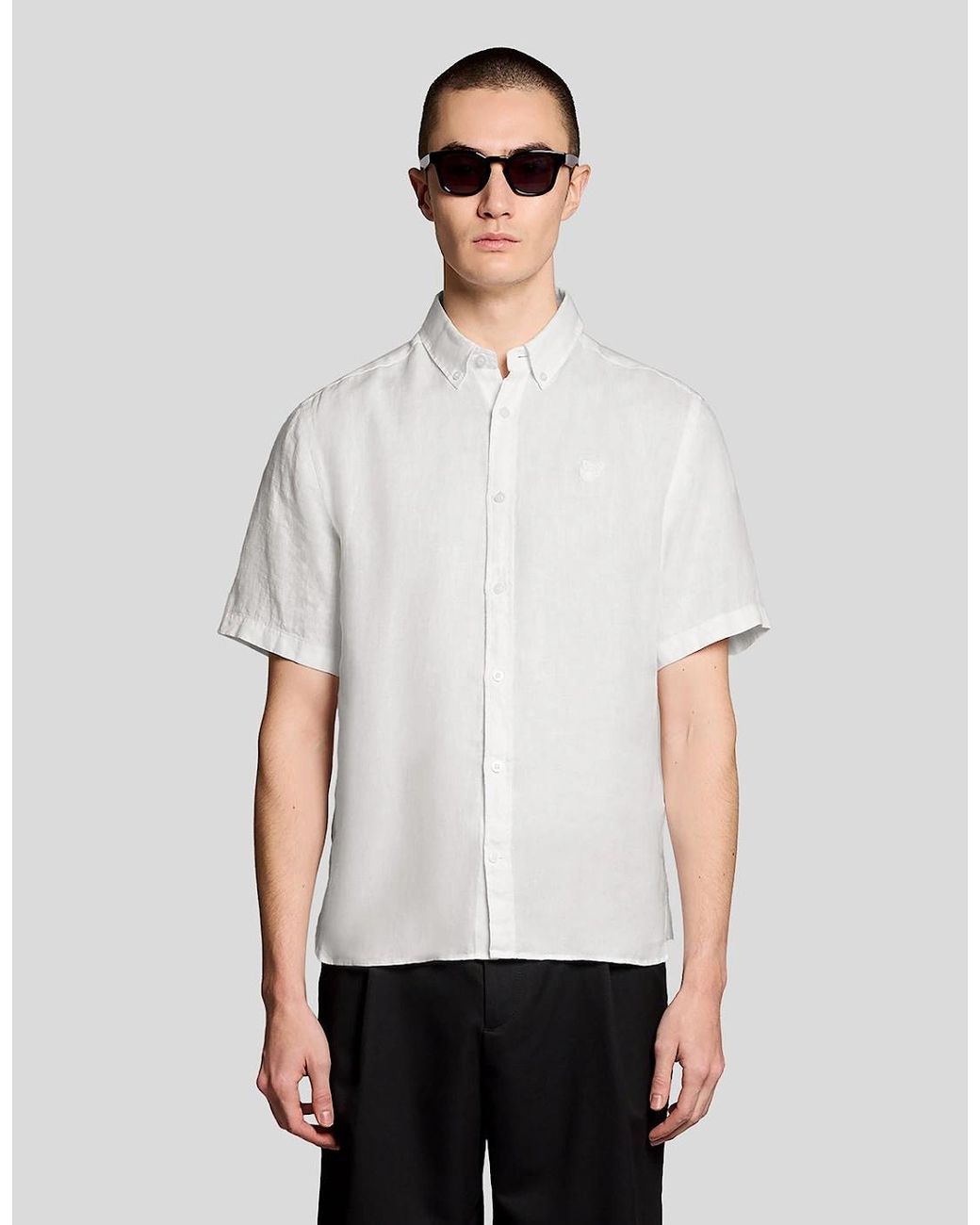 Lyle & Scott White Short Sleeve Linen Shirt for men