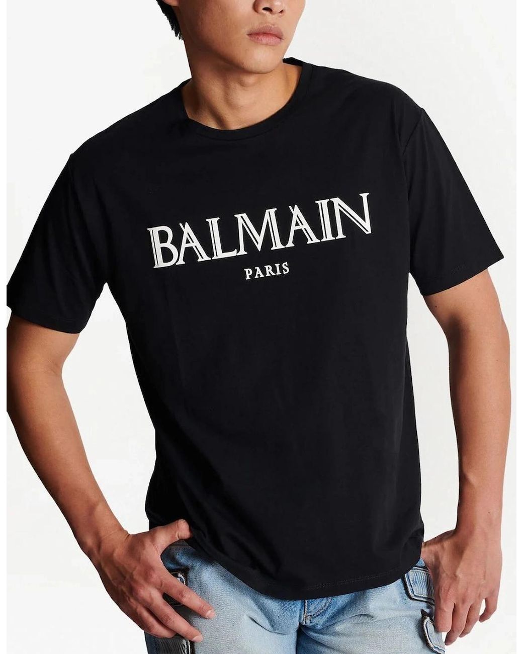 Balmain Black Roman Rubber Logo T-Shirt for men