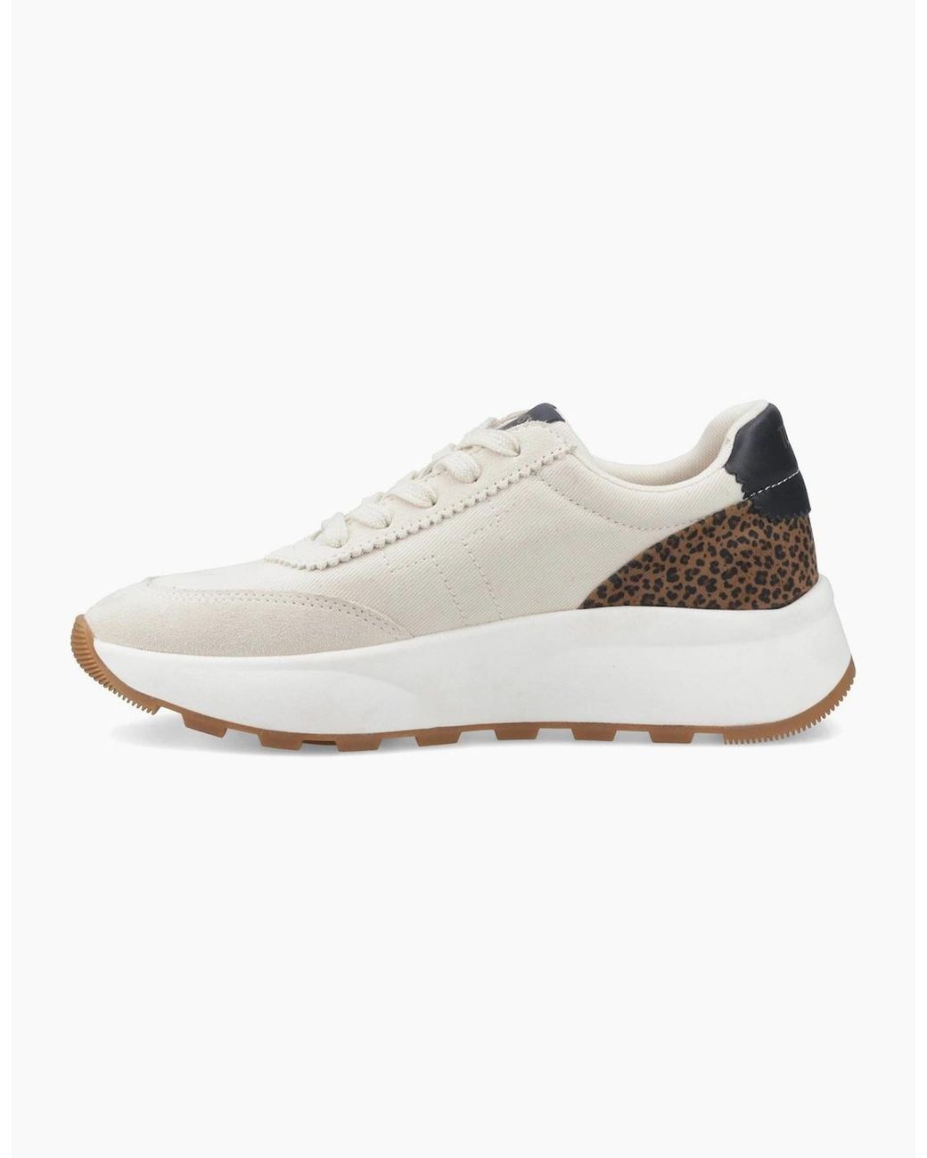 TOMS White Trvl Lite Wedge Leather Cheetah Print Trainers