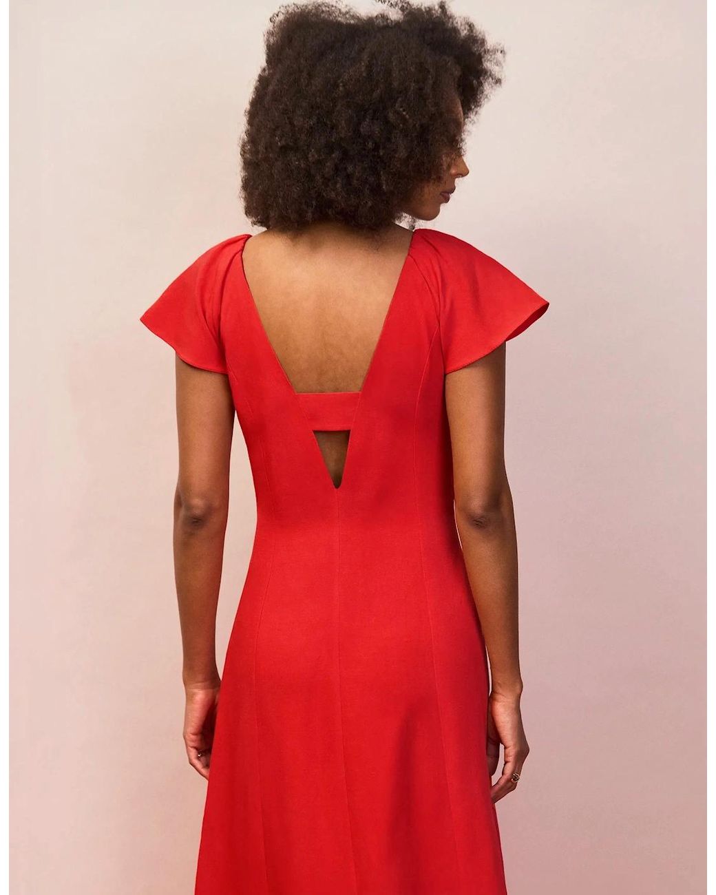 Ro&zo Red Flutter Sleeve Dress With Linen