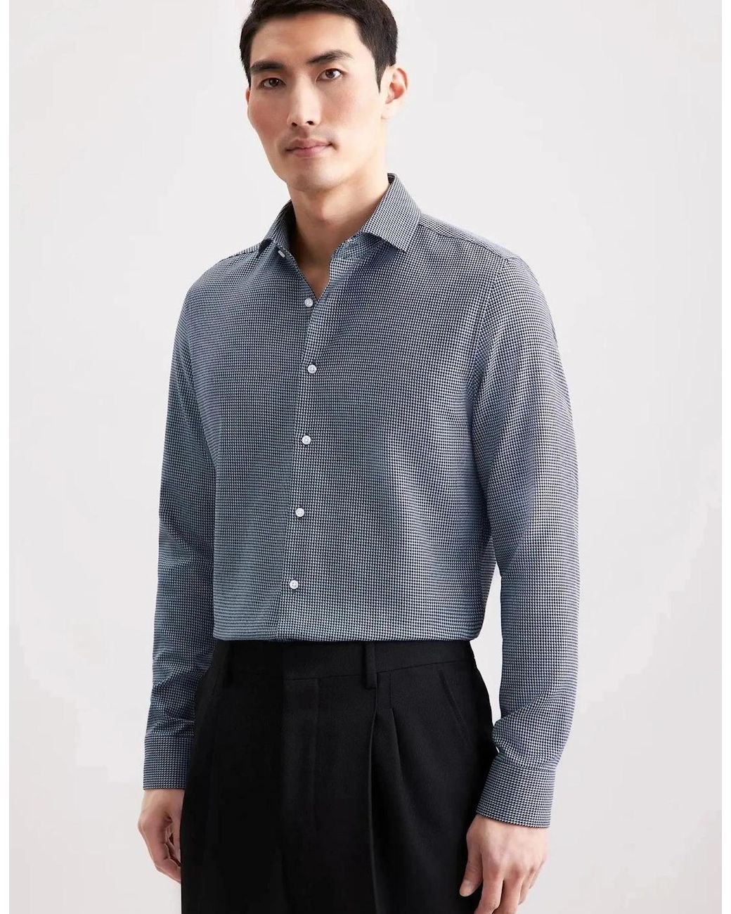 Seidensticker Blue Slim Fit No Iron Spread Kent Pepita Business Shirt Dark for men