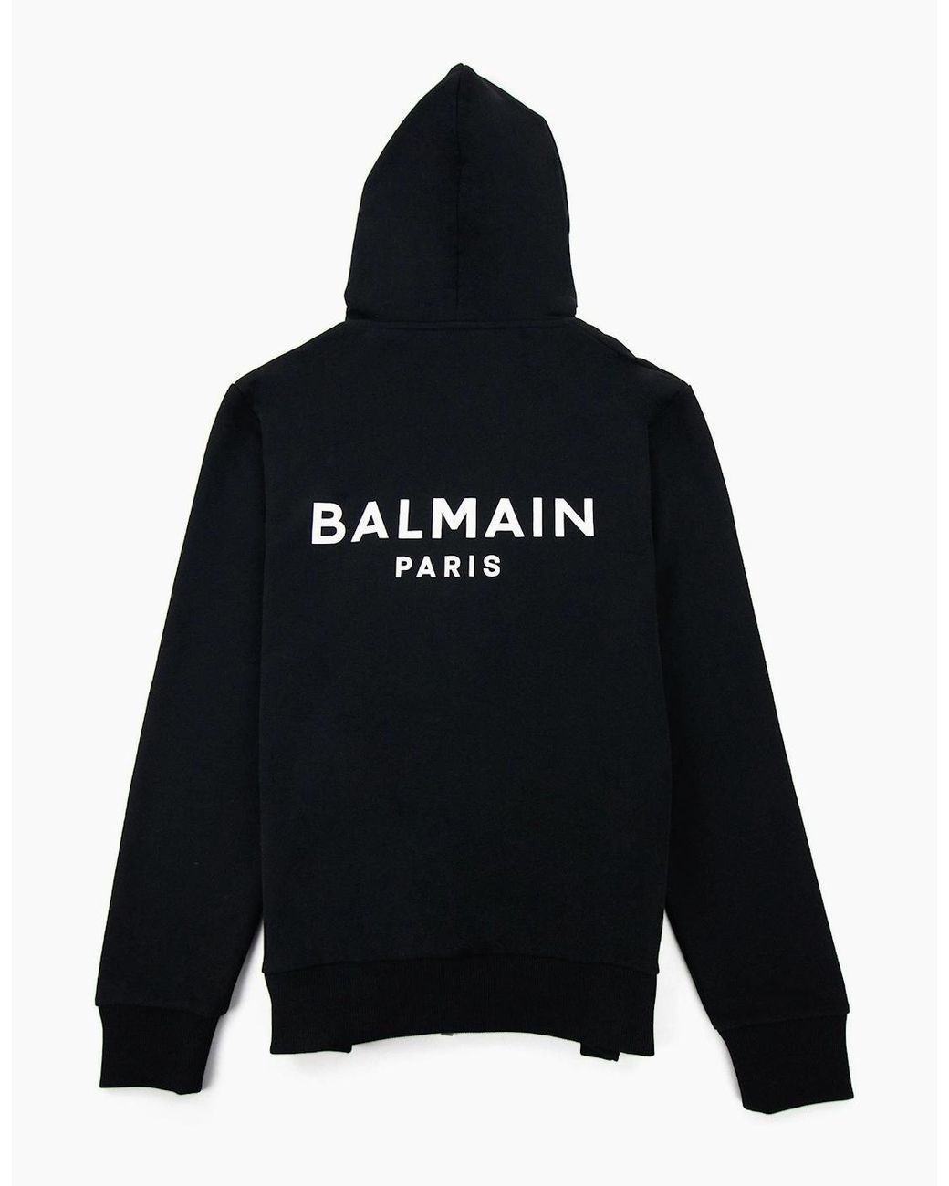 Balmain Black Logo Print Drawstring Hoodie Eab for men