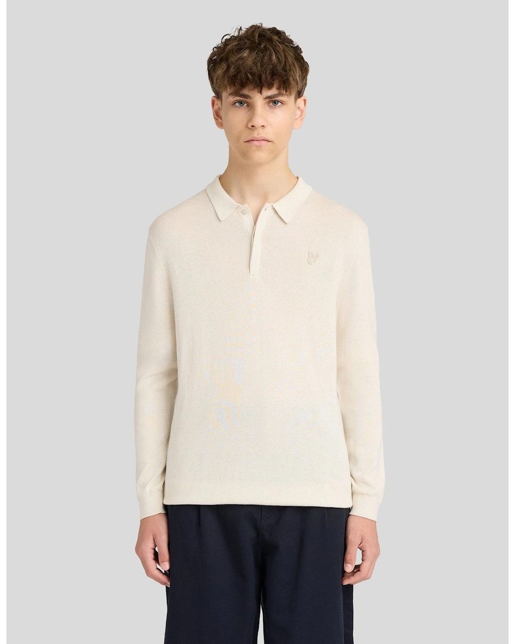 Lyle & Scott White Long Sleeve Cotton Polo Shirt for men