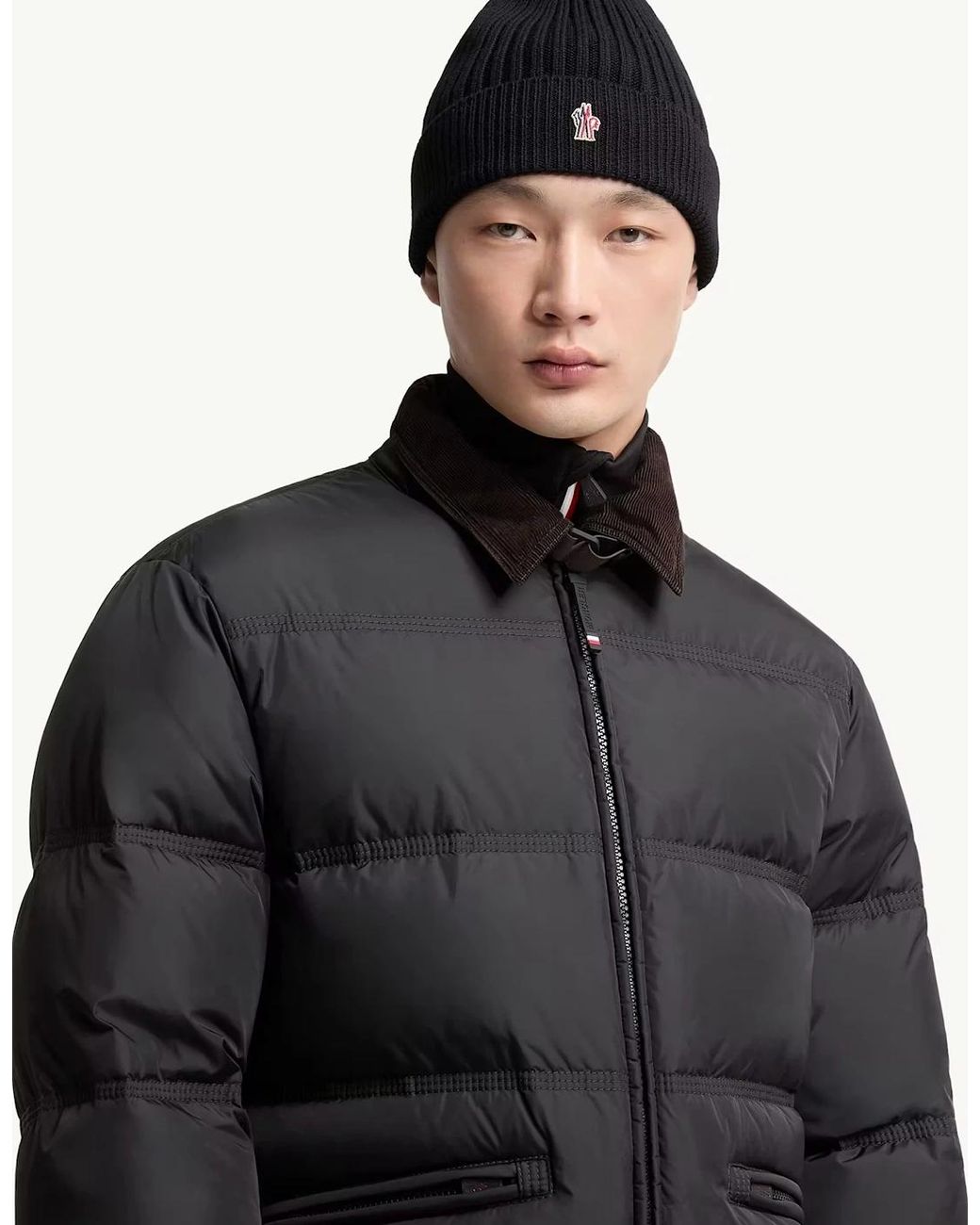 Moncler Black Branded Wool Hat for men