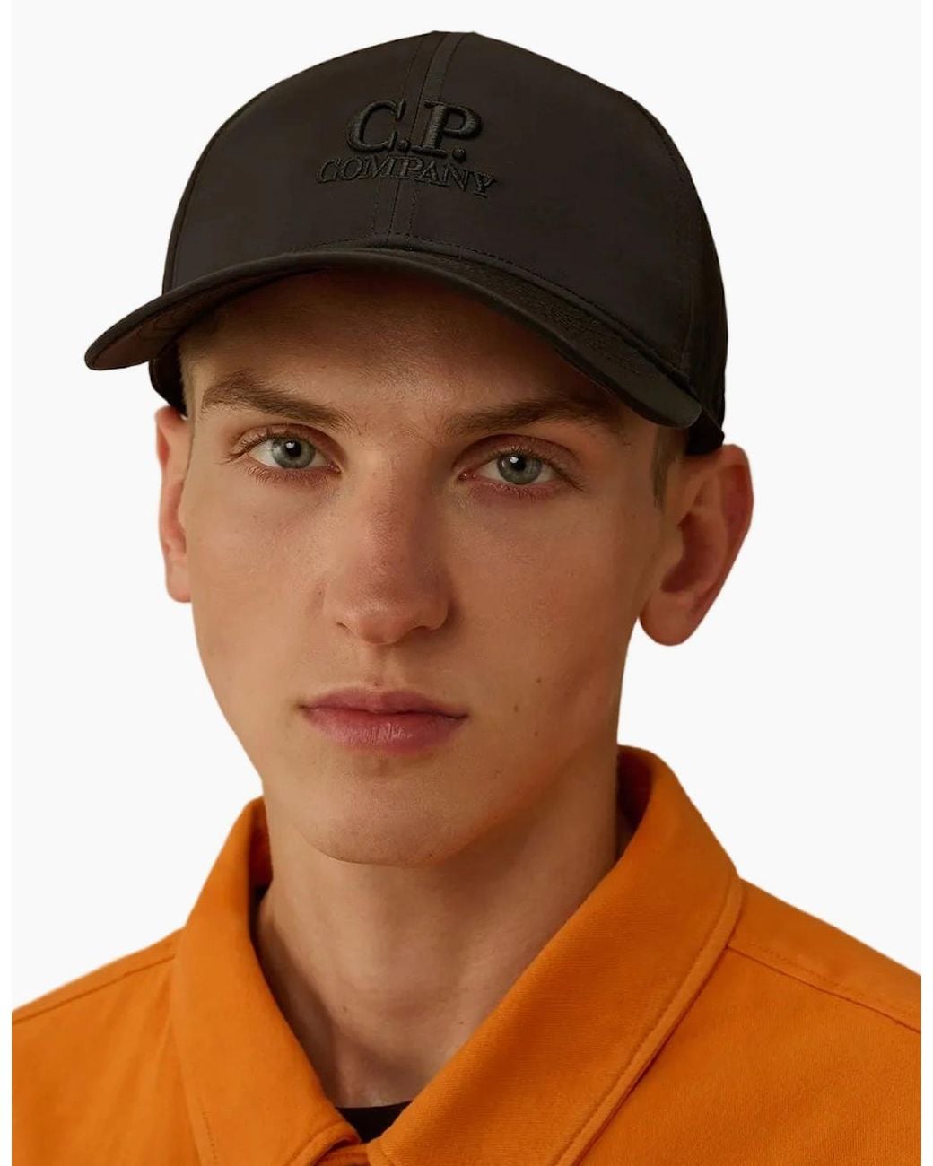C P Company Black Chrome-R Embroidered Logo Goggle Cap for men