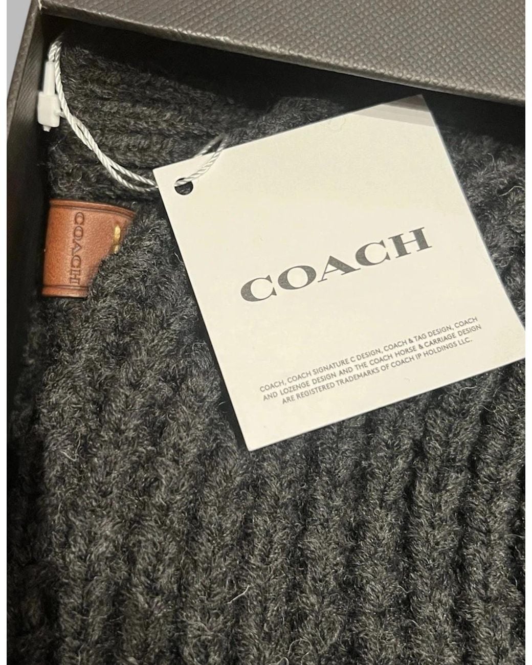 COACH Black Waffle Beanie Hat, Scarf & Glove Set Charcoal for men