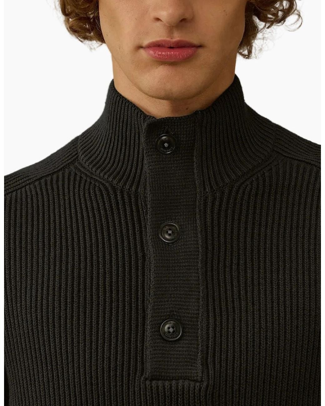 C P Company Black Full Rib Half Button Lens Knit for men