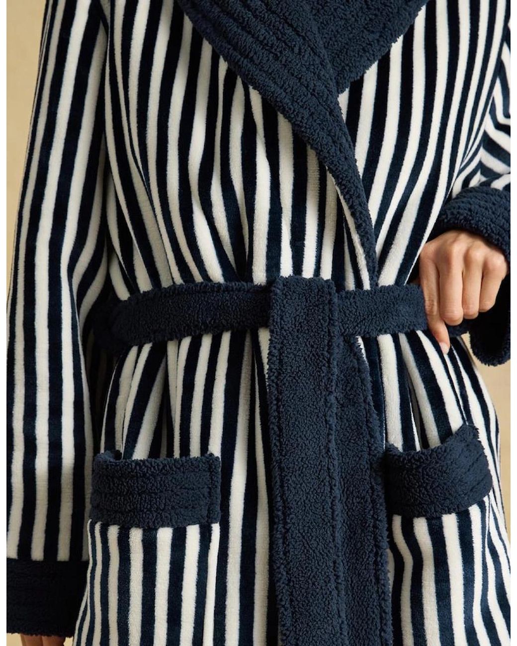 Joules Blue V63813 Matilda Ladies Robe/Cream Stripe Bathrobe/Cream Stripe