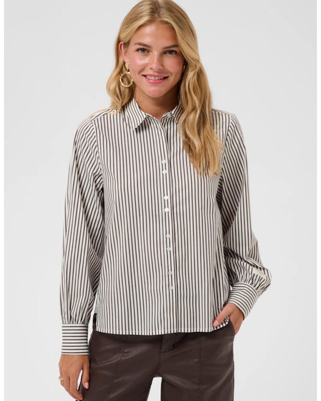 Cream Gray Mira Striped Shirt