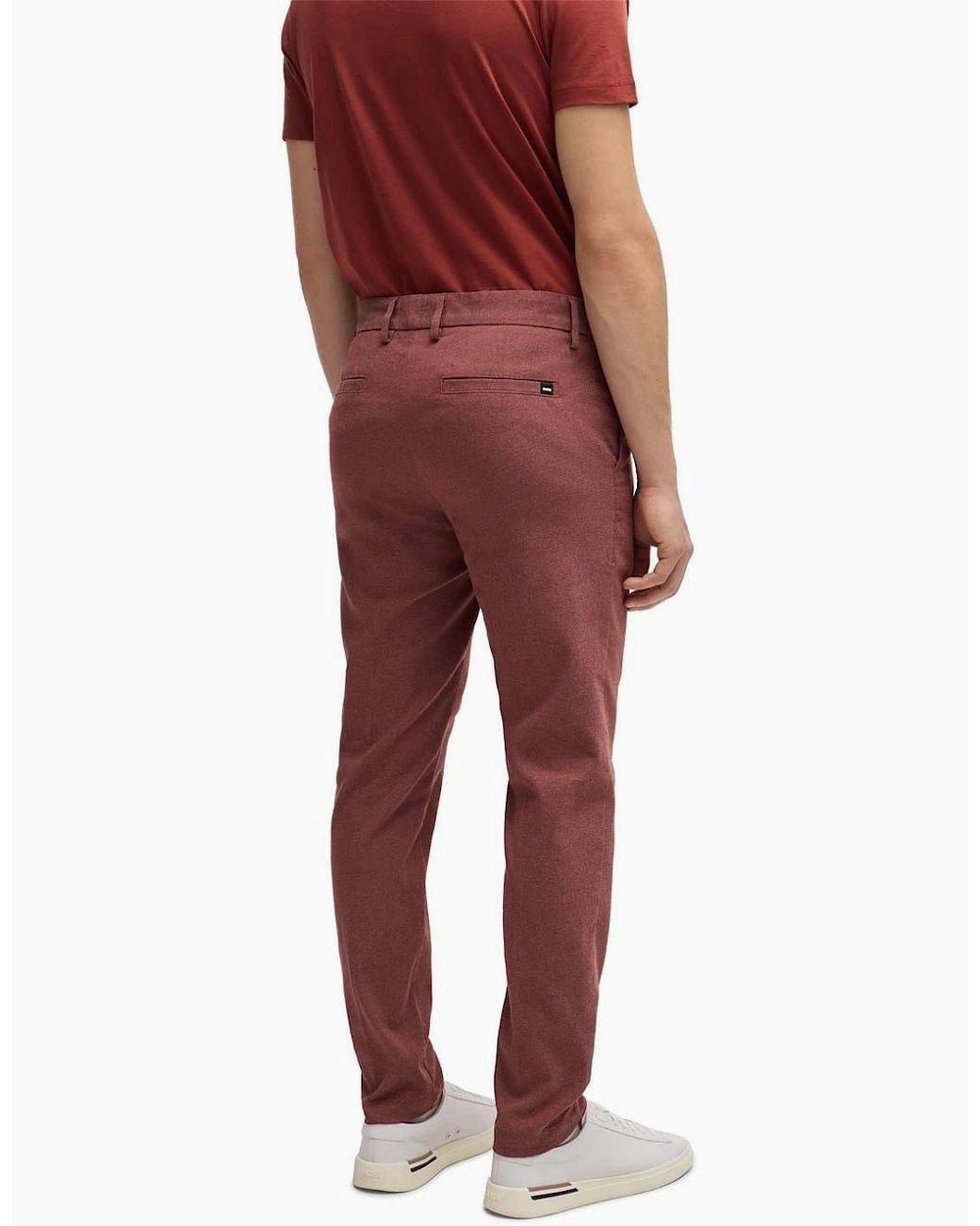 Boss Red Solid Patterned Straight Leg Trousers for men
