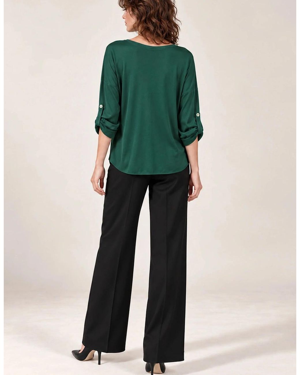 James Lakeland Green Satin V-Neck Blouse