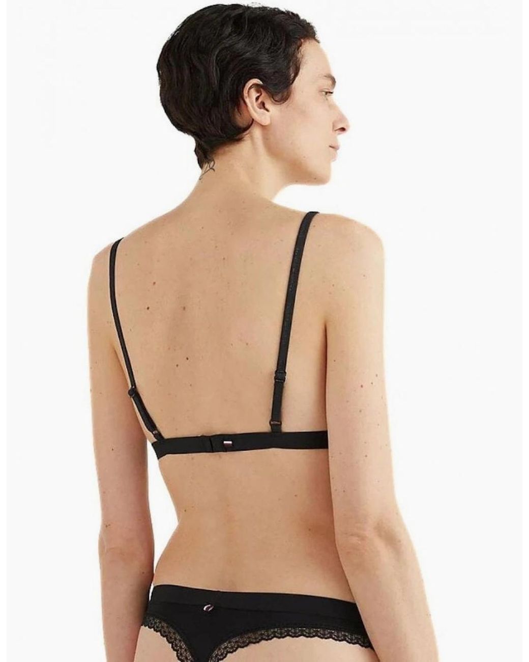 Tommy Hilfiger Black Th Tonal Logo Lace Unlined Triangle Bra