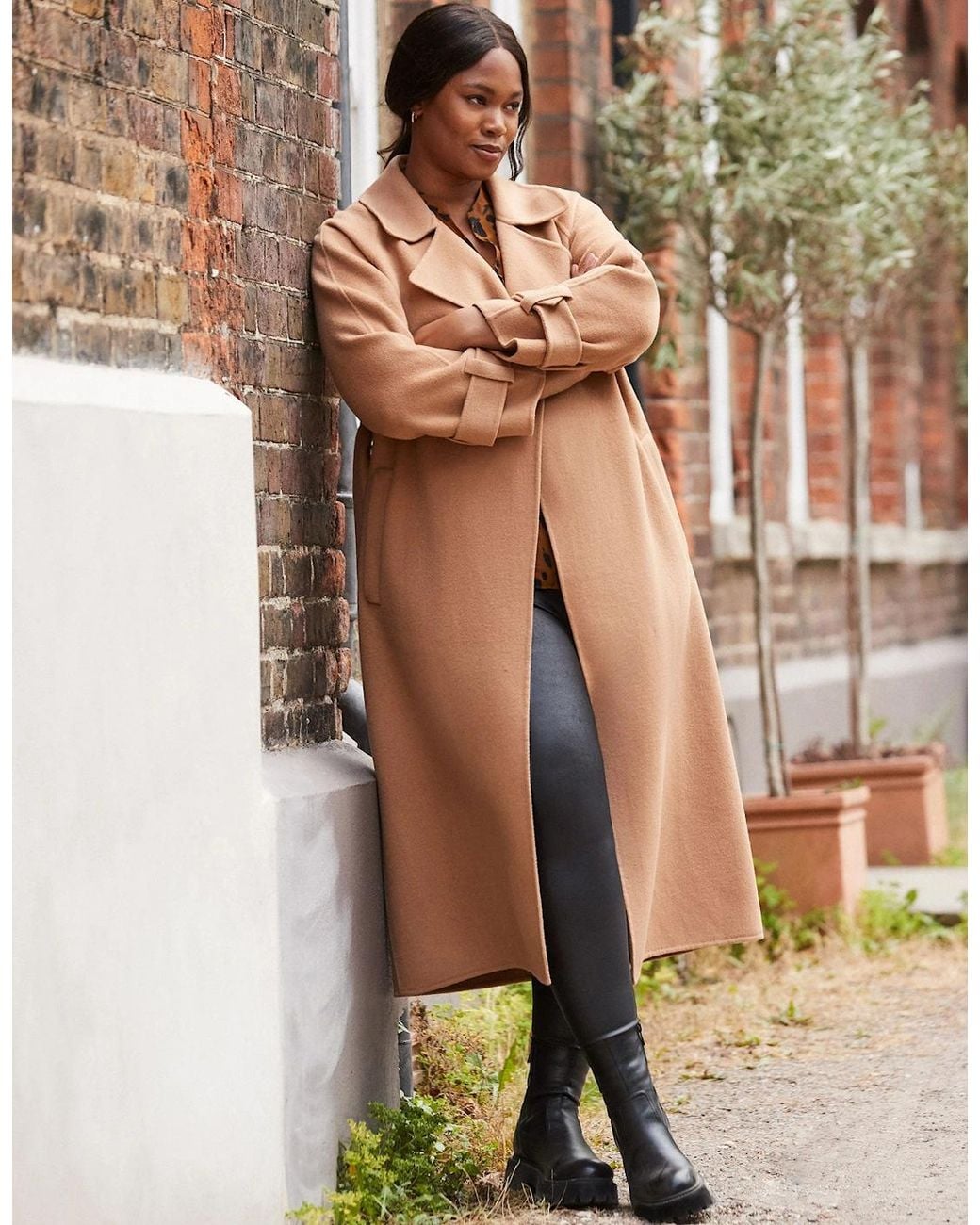 Live Unlimited London Brown Camel Wool Blend Belted Coat
