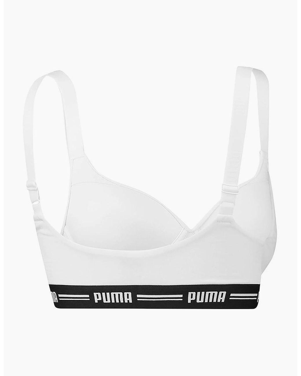 PUMA White Striped Logo Padded Bra Top