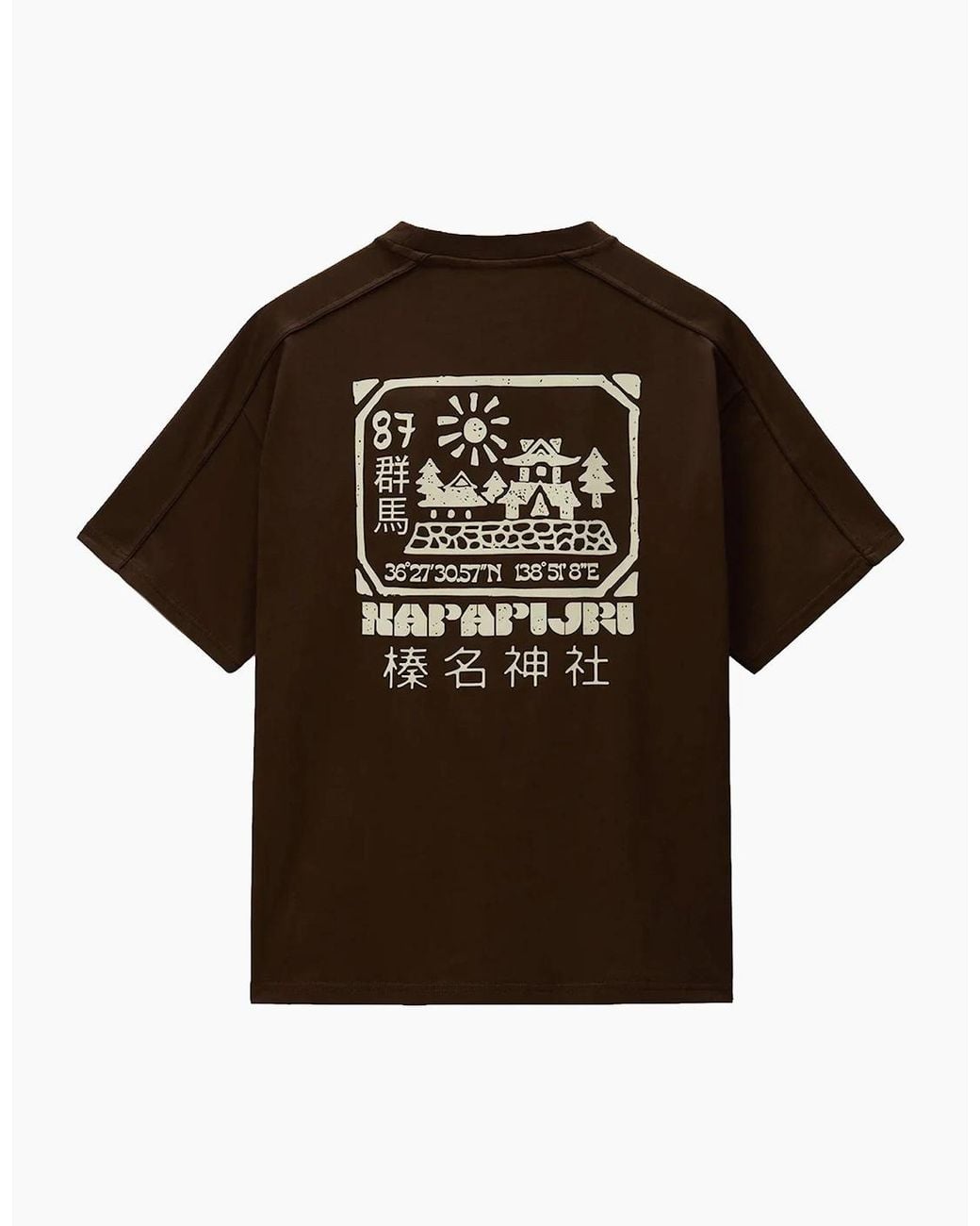 Napapijri Brown S-Teza Puff Print T-Shirt for men