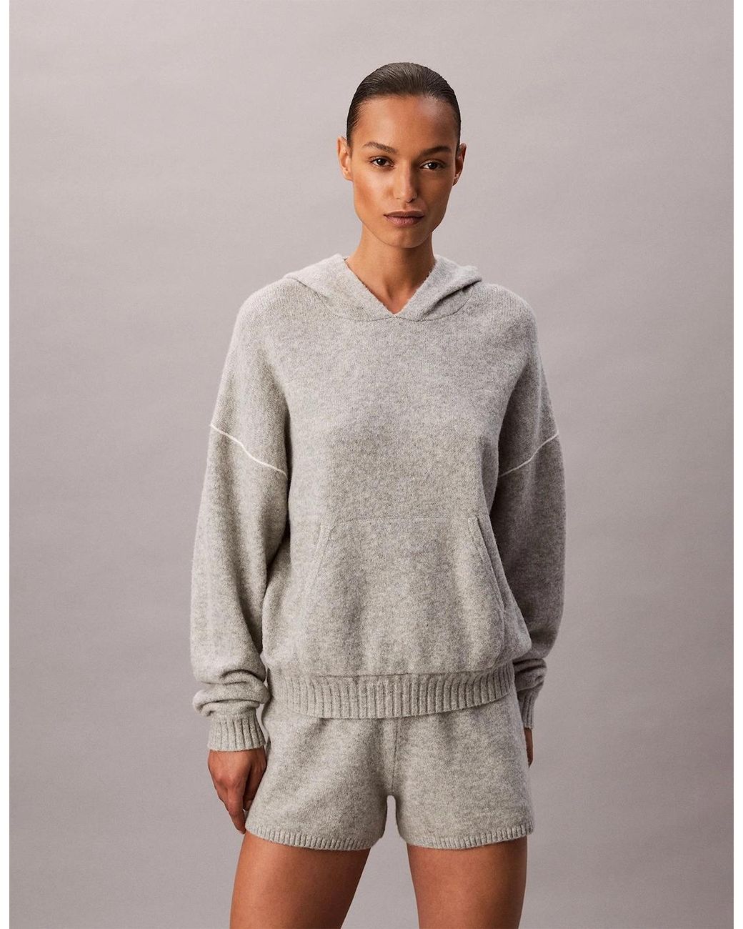 Calvin Klein Gray Plush Hoodie Plush Terry Heather