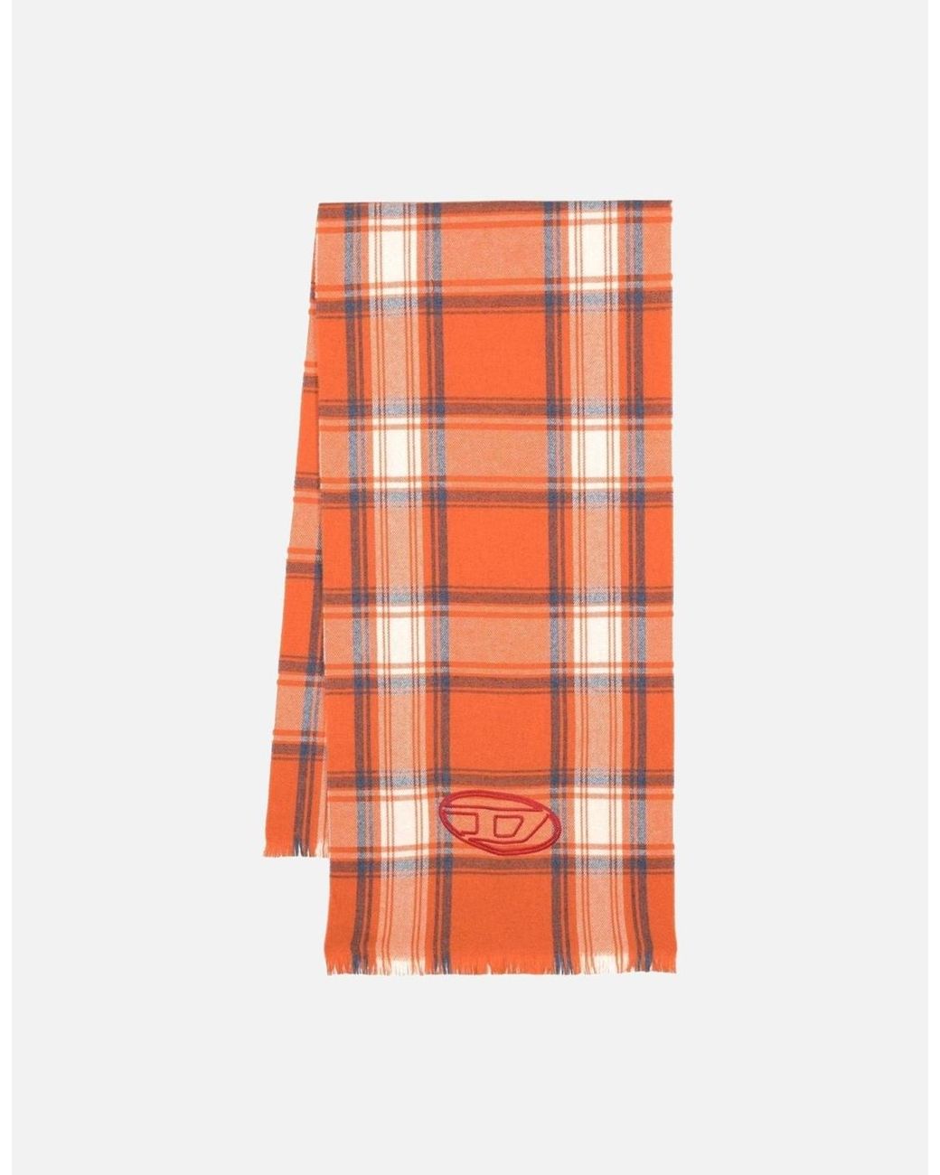 DIESEL Orange S-Ferdie Scarf Check Mufflers Wool Neck for men