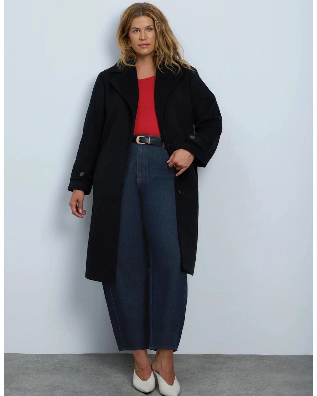Live Unlimited London Blue Wool Blend Tailored Coat