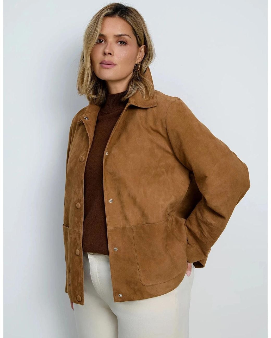 Live Unlimited London Gray Tan Suede Button Through Jacket