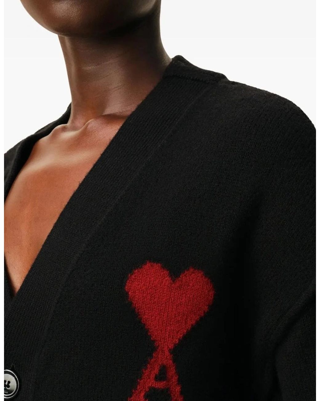 AMI Black Contrasted Ami De Coeur Cardigan for men