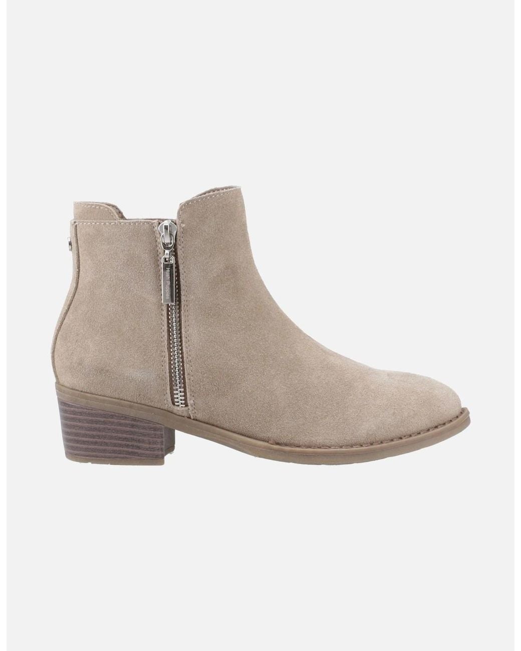 Hush Puppies White Ingrid Suede Taupe Heeled Ankle Boots