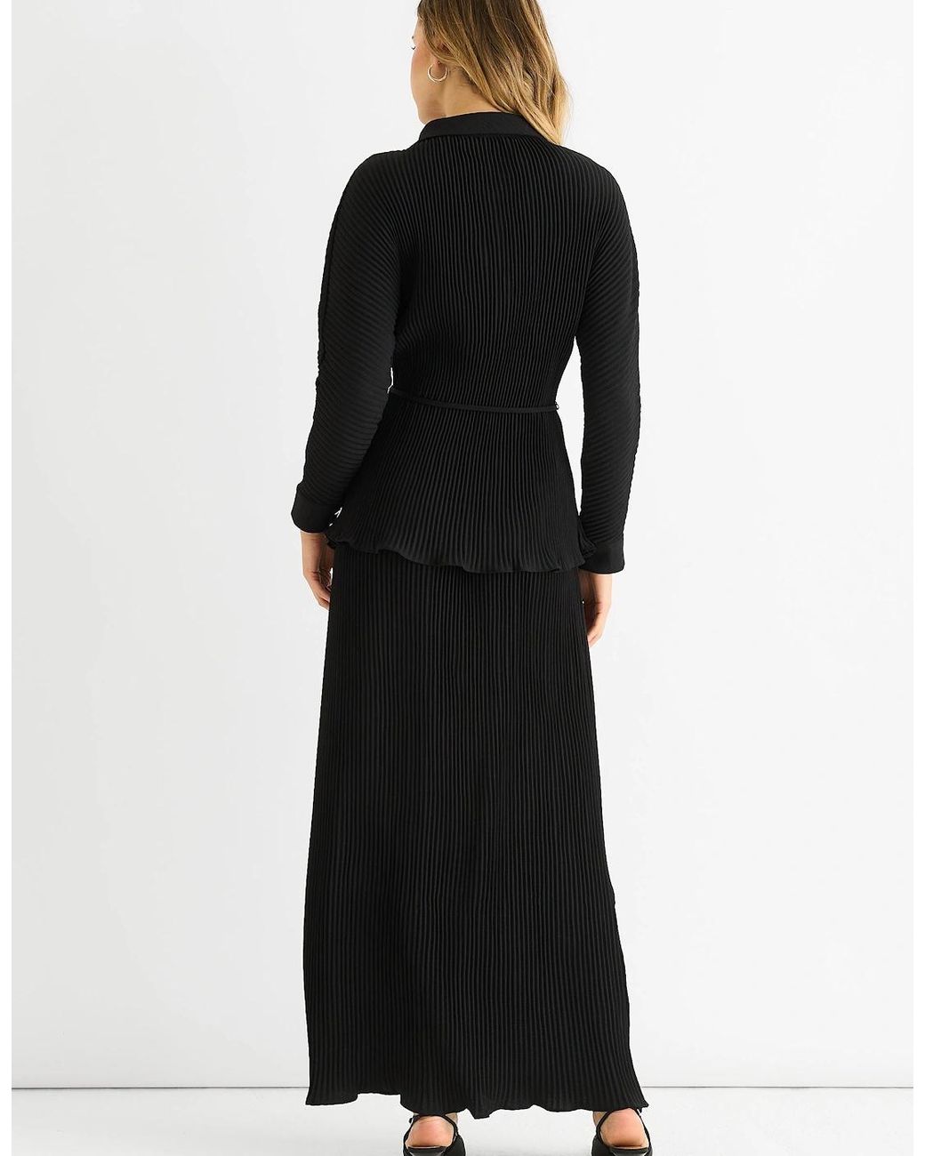 Gini London Black Plisse Elasticated Waist Maxi Skirt