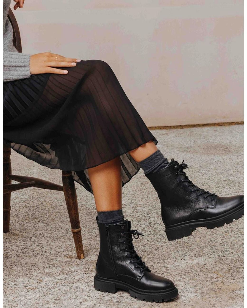 Hudson Black Ripley Leather Combat Boot