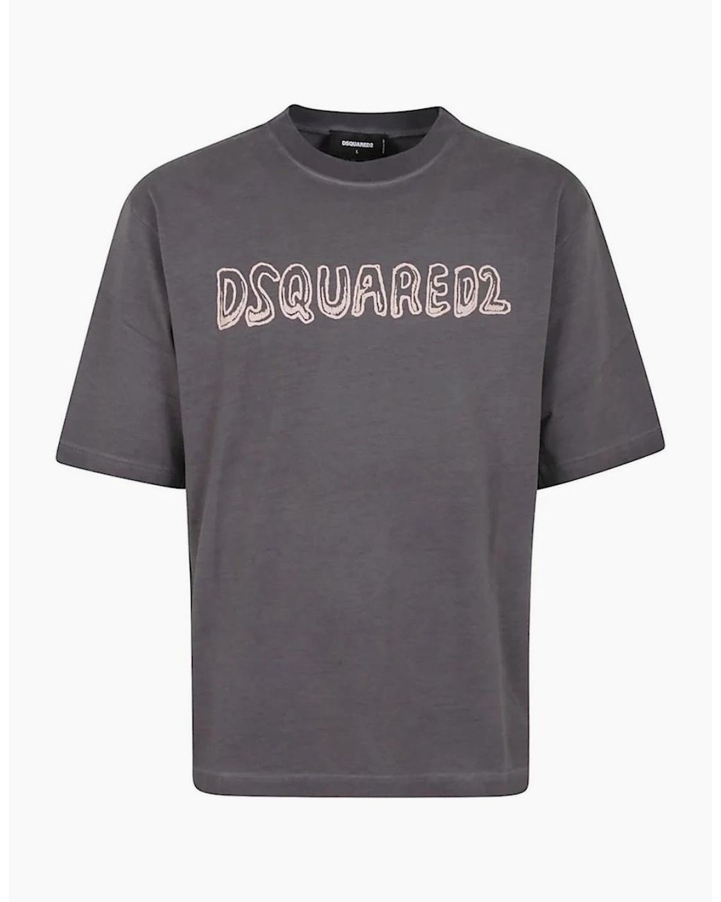 DSquared² Gray Best Fade Loose Fit Cartoon Logo T-Shirt Charcoal for men