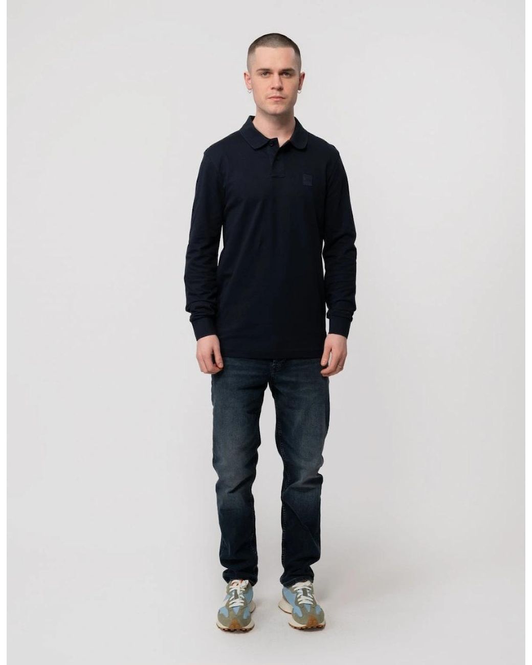 Boss Blue Boss Passerby Long Sleeve Stretch-Cotton Polo Shirt With Logo Patch Nos for men