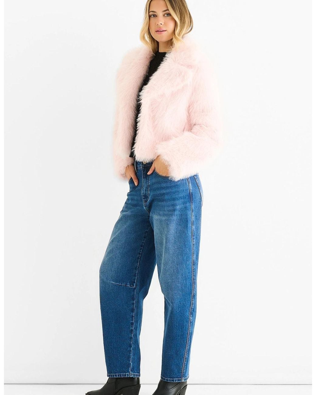 Gini London Blue Faux Fur Lapel Short Jacket