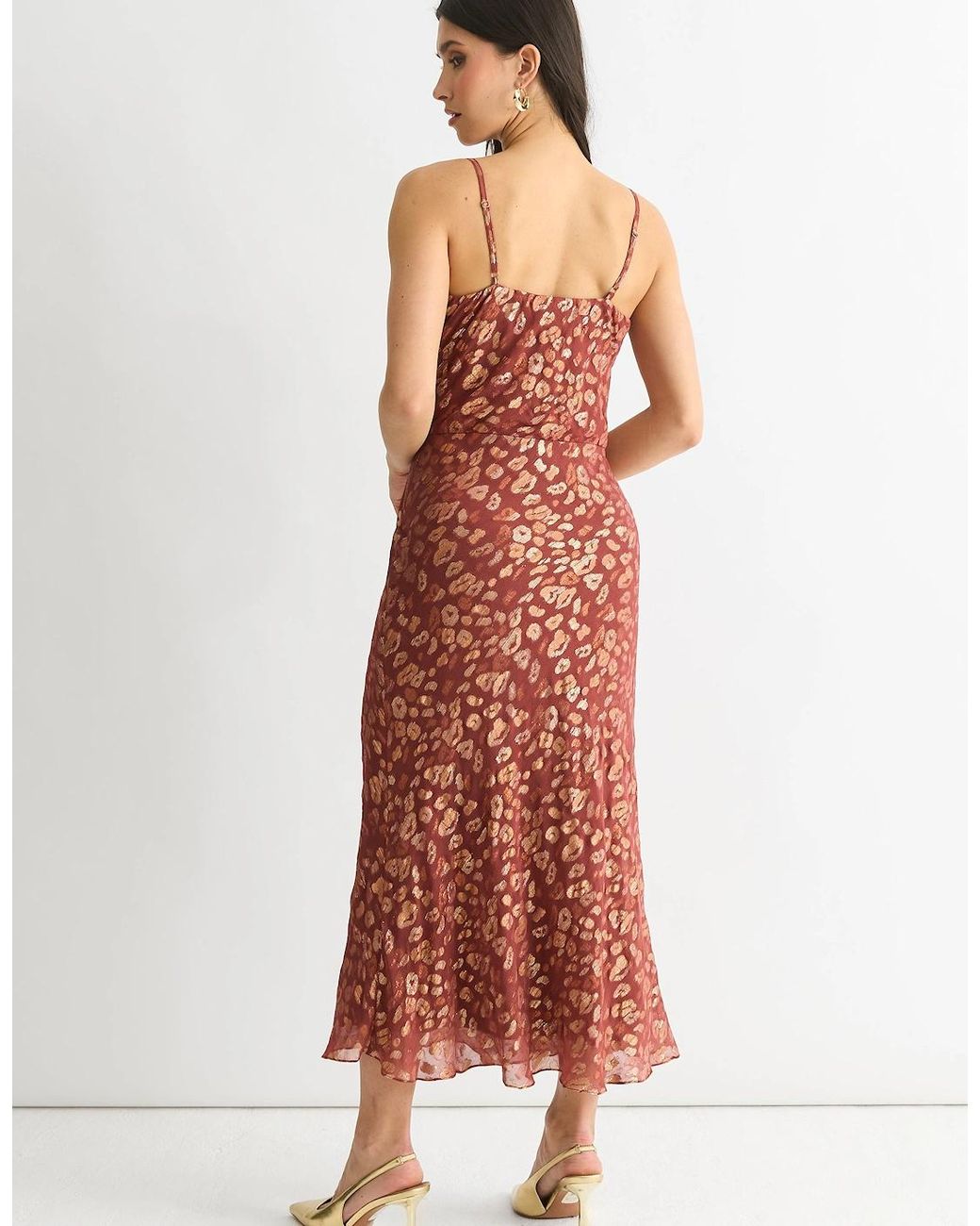 Gini London Red Viscose Animal Jacquard Cowl Midi Dress
