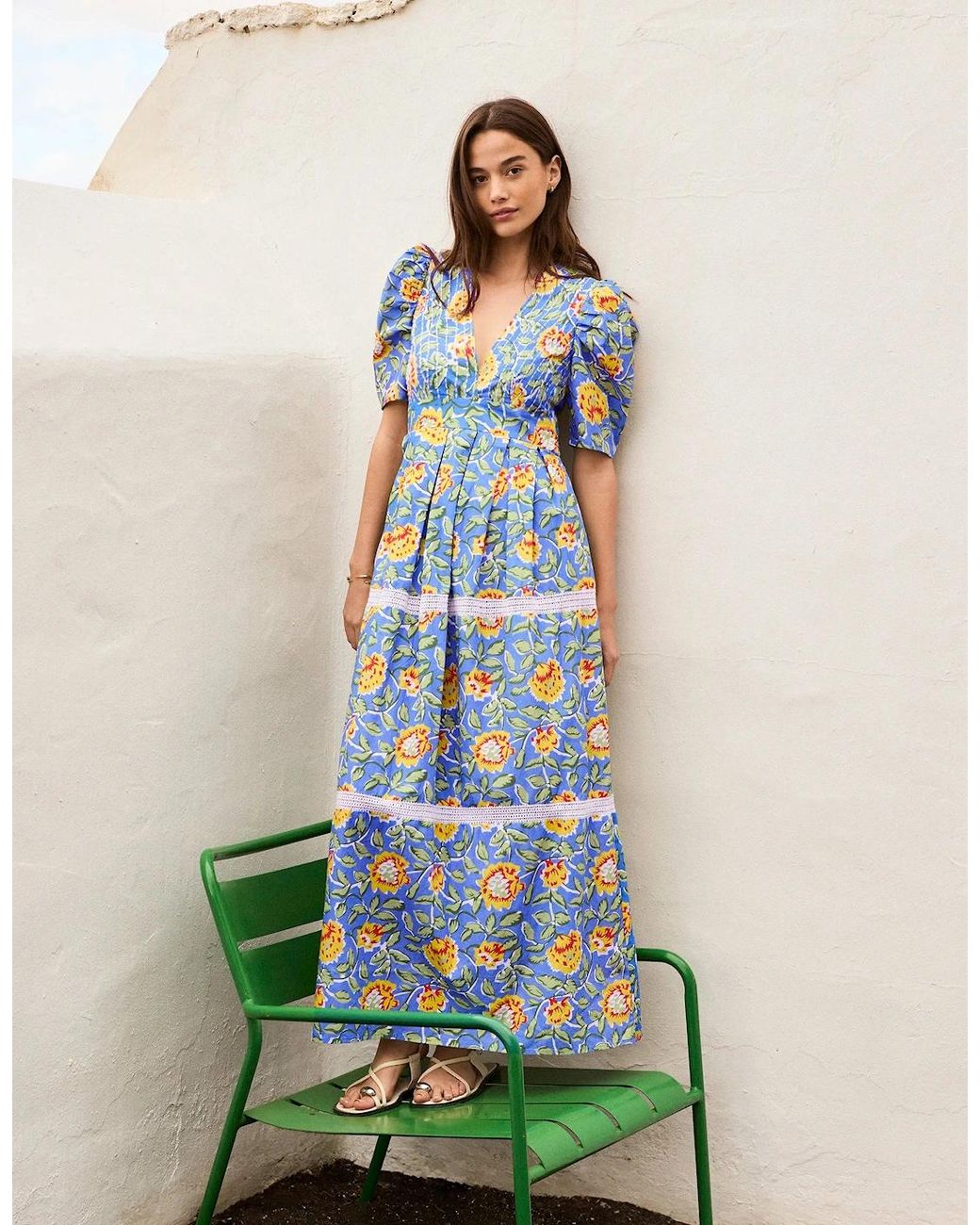 Ro&zo Blue Petite Floral Print Trim Insert Dress