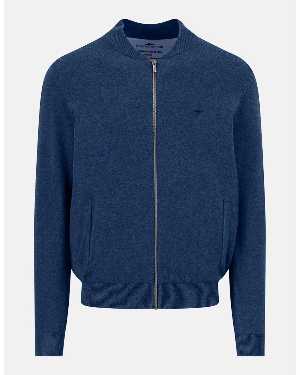 Fynch-Hatton Blue Fine Knit Zipped Cardigan Midnight for men