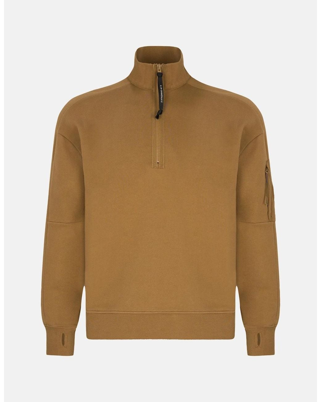 C P Company Brown Diagonal Raised 1/4 Zip Sweatshirt for men