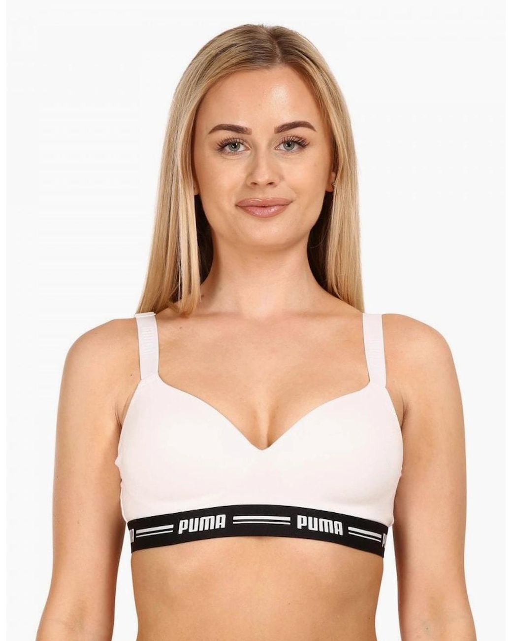 PUMA White Striped Logo Padded Bra Top