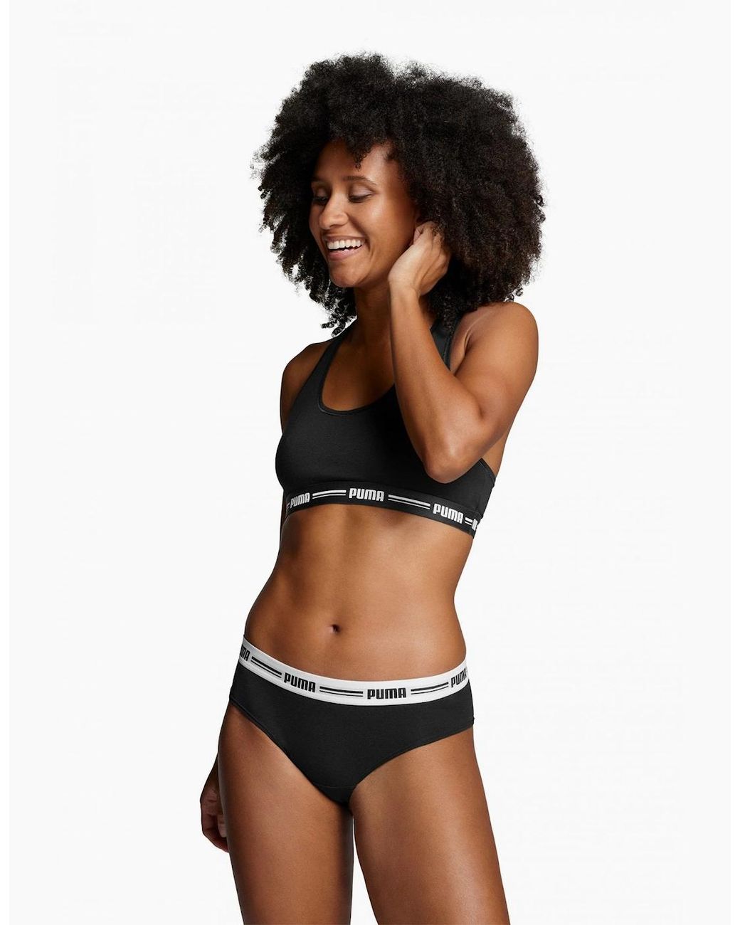 PUMA Black 2-Pack Striped Logo Mid-Rise Brazilian Briefs