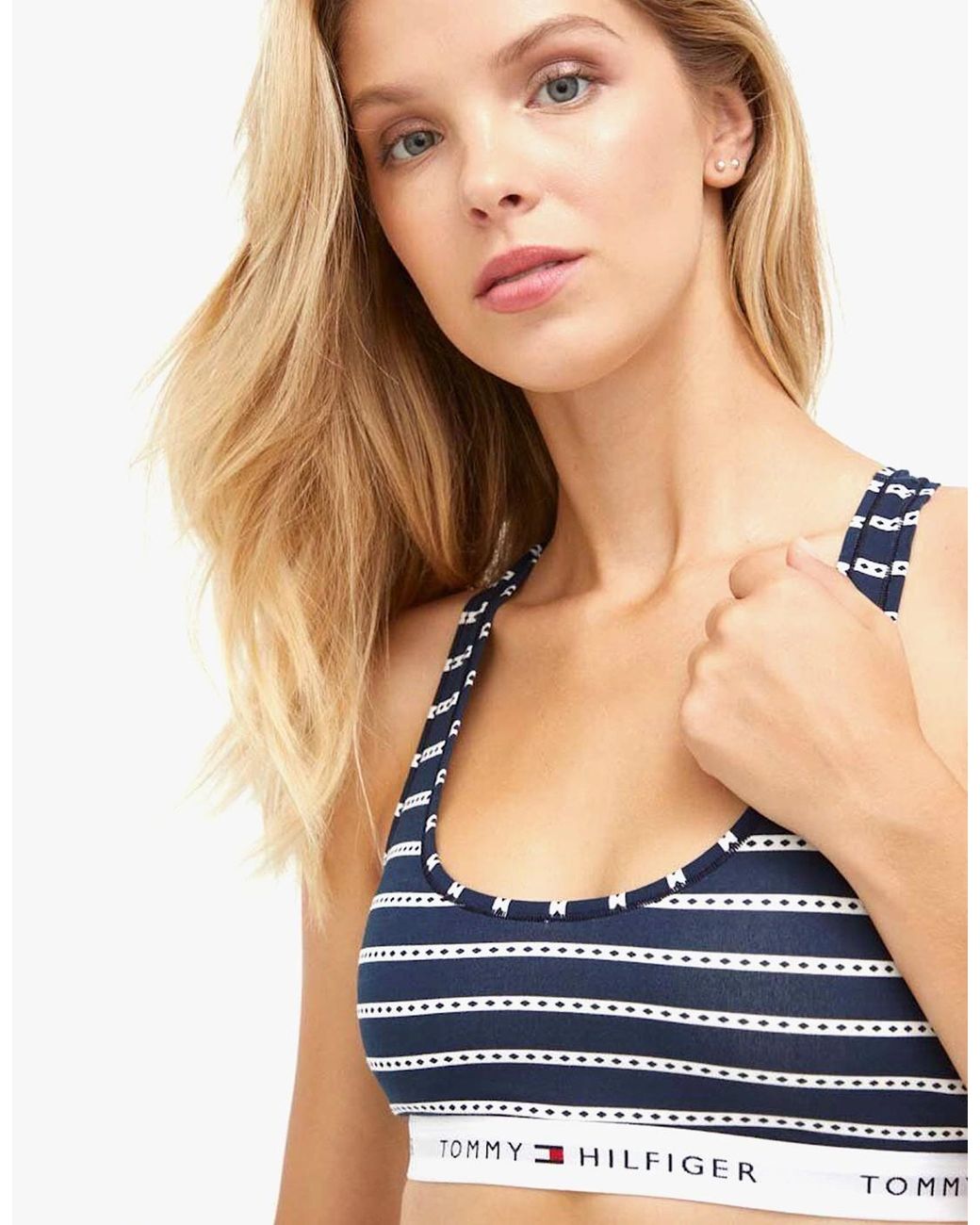Tommy Hilfiger Blue Bralette Print Underwear Argyle Stripe Desert Sky