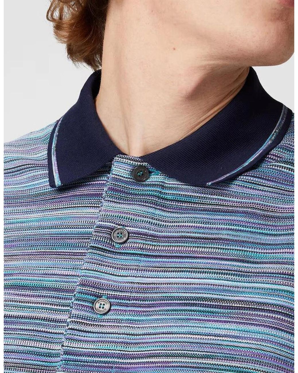 Missoni Blue Striped Slub Polo Shirt for men