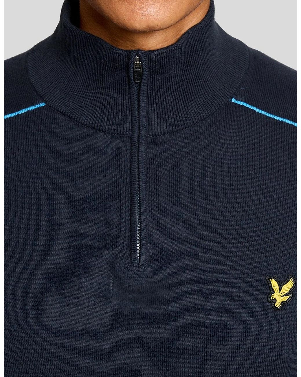 Lyle & Scott Blue Cotton Tipped 1/4 Zip Jumper for men