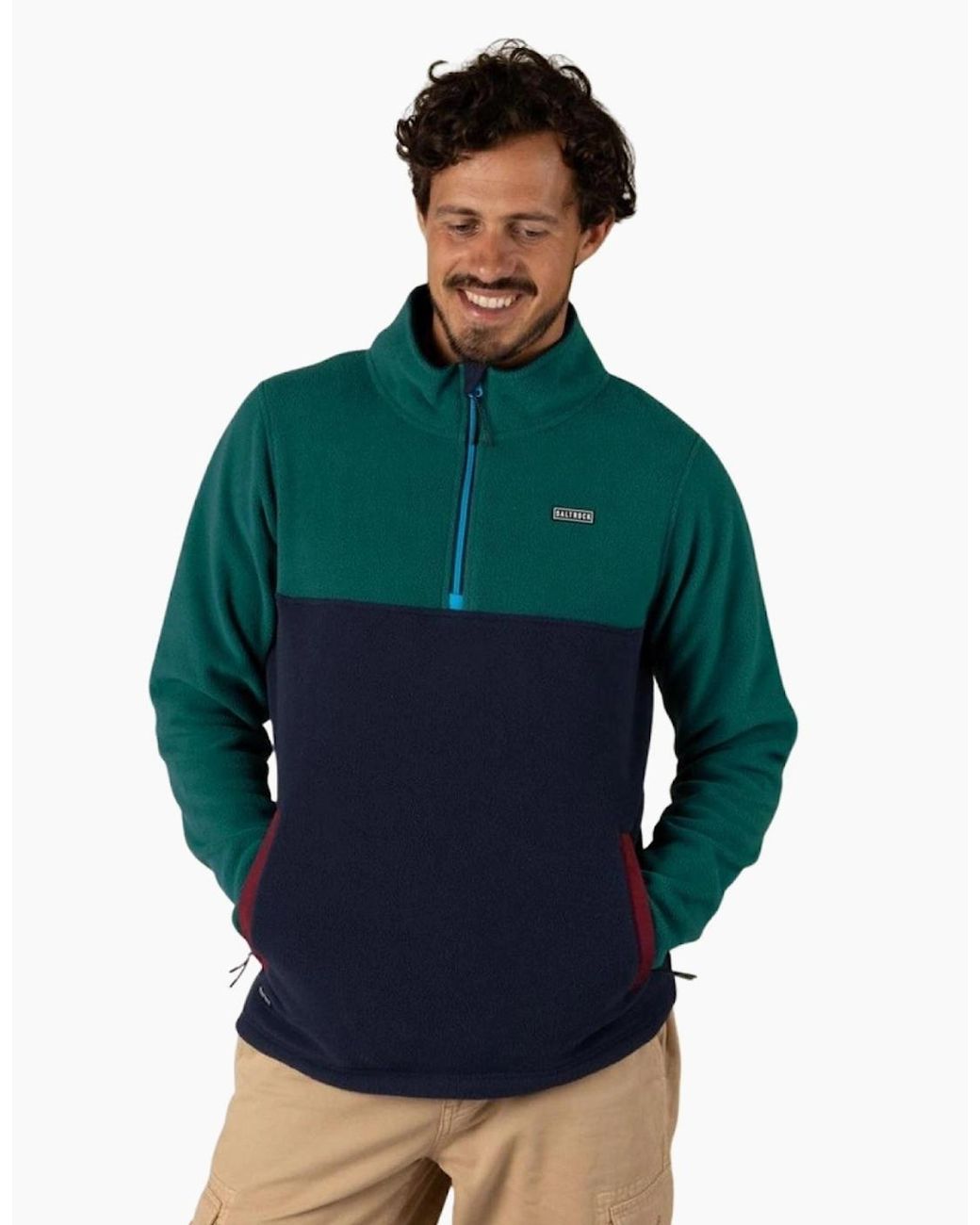 Saltrock Green Theo Block Micro Half Zip Fleece for men